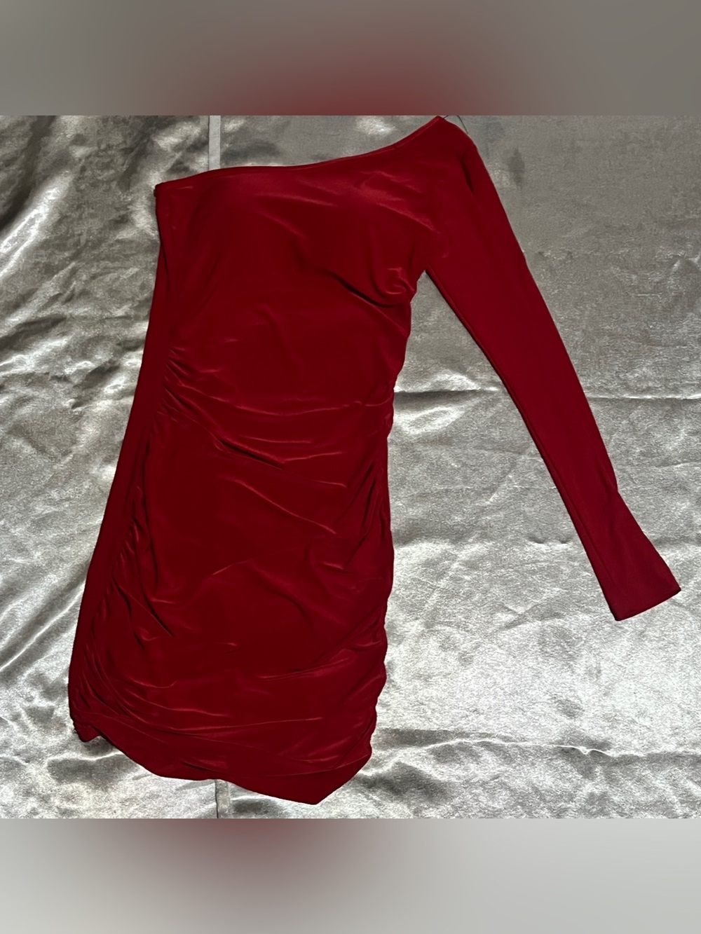 Asymmetric One-Shoulder Ruched Red Dress